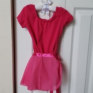 Hot pink leotard with detached separate skirt